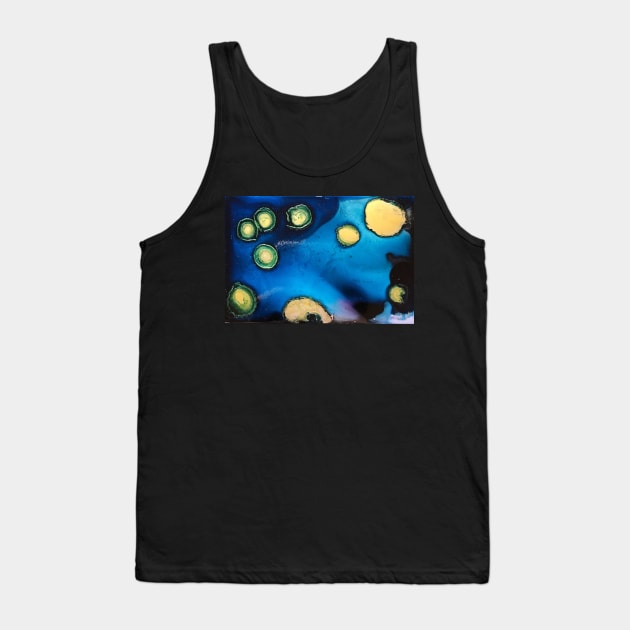Blue ink experiment gold circles Tank Top by Thedisc0panda